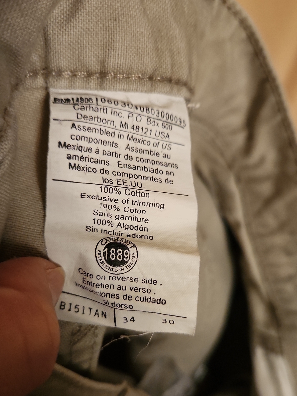 Carhartt 100% Cotton cream/khaki Men's Classic Utility Work Pants Sz 33 x 28 - Picture 12 of 13